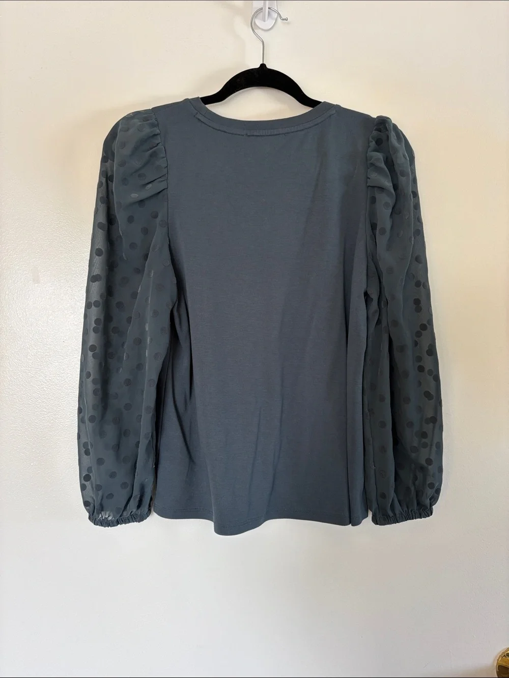 LOFT Slate Blue Polka-Dot Puff Sleeve Top